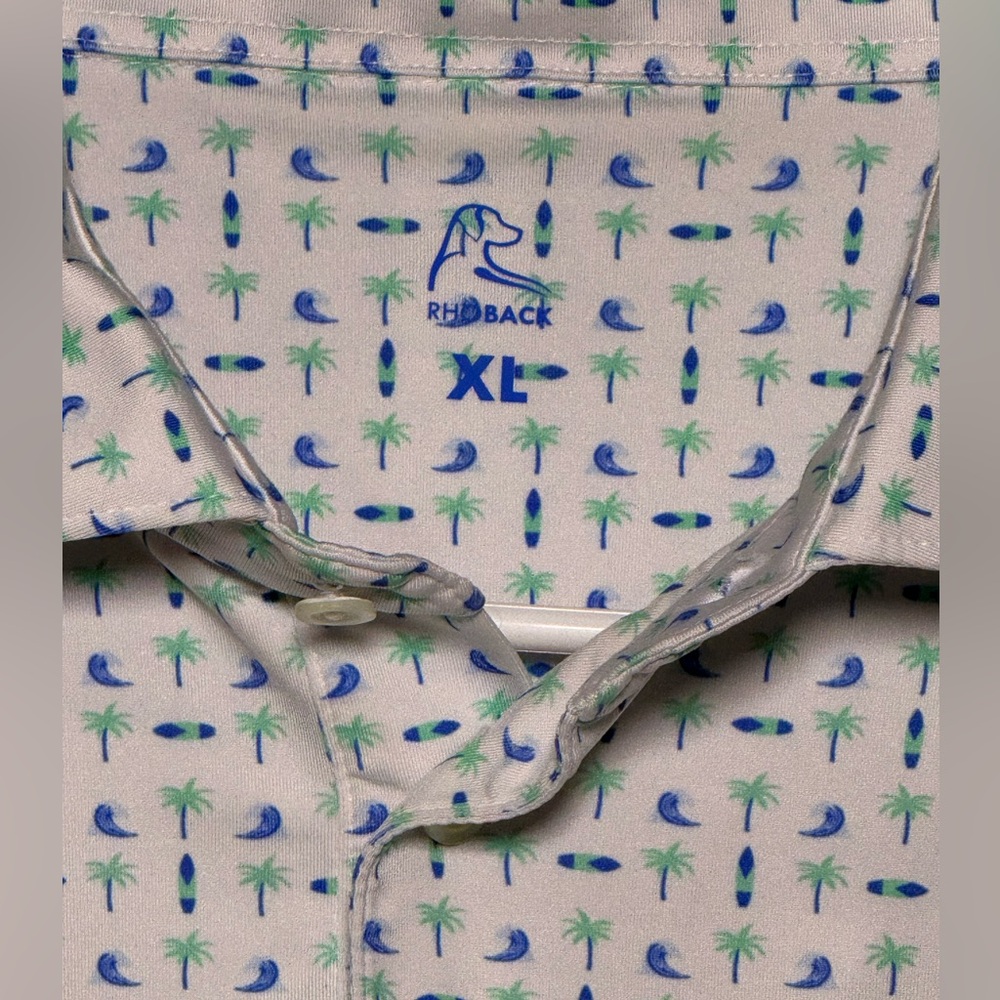 NEW NWOT Rhoback White Men's Hawaiian Golf Polo Palm Trees XL Extra Large - Picture 3 of 4